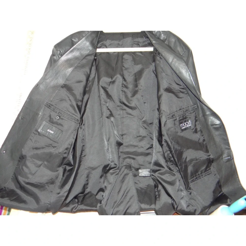 Alfani Positano Mens Black Leather Blazer Sport Coat Jacket Size 46R 3525